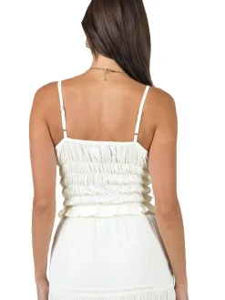 COMMENSE Tank Tops & Camis|Tops^Chiffon Lettuce Trim Tie-Front Cami Top White