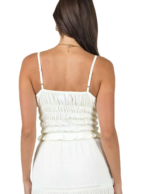 COMMENSE Tank Tops & Camis|Tops^Chiffon Lettuce Trim Tie-Front Cami Top White