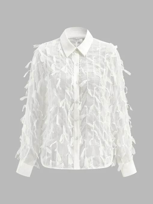 COMMENSE Tops^Chiffon Tassel Polo Shirt White