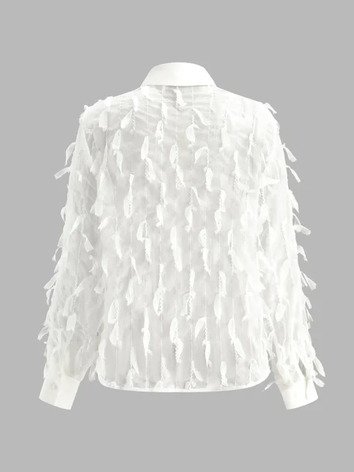 COMMENSE Tops^Chiffon Tassel Polo Shirt White