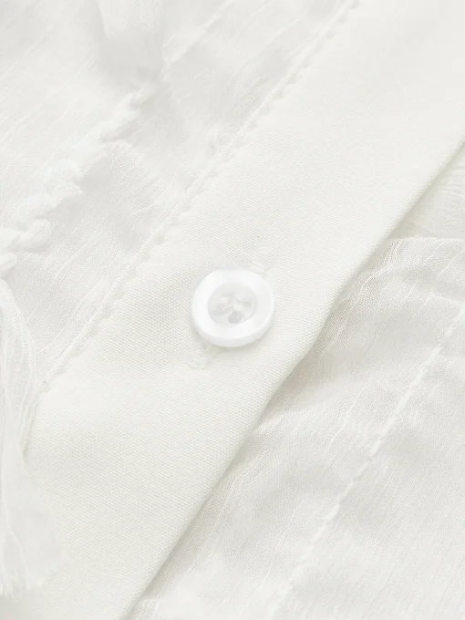 COMMENSE Tops^Chiffon Tassel Polo Shirt White