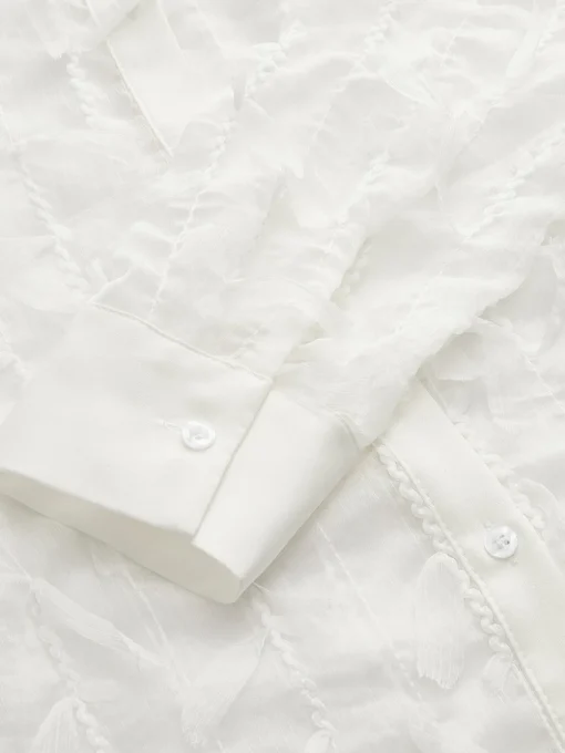 COMMENSE Tops^Chiffon Tassel Polo Shirt White