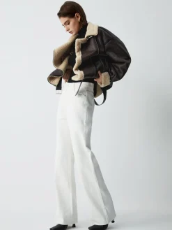 COMMENSE Outerwear|Jackets^Classic Sherpa Lined Shearling Leather Flight Jacket Brown
