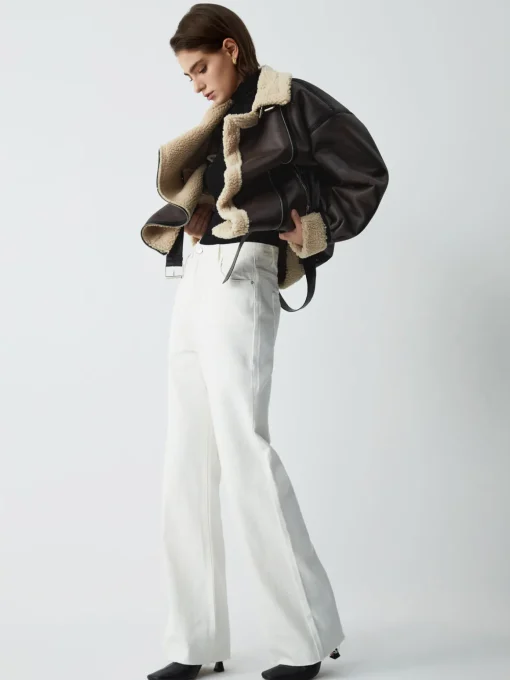 COMMENSE Outerwear|Jackets^Classic Sherpa Lined Shearling Leather Flight Jacket Brown