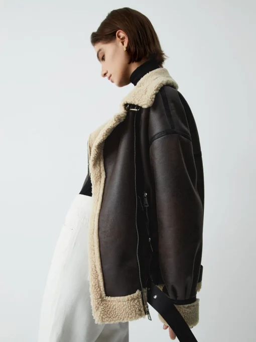 COMMENSE Outerwear|Jackets^Classic Sherpa Lined Shearling Leather Flight Jacket Brown