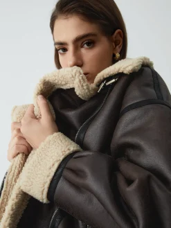 COMMENSE Outerwear|Jackets^Classic Sherpa Lined Shearling Leather Flight Jacket Brown