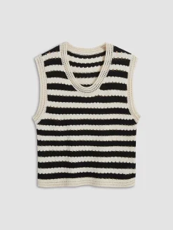COMMENSE Sweater Vests|Sweaters & Cardigans^Classy Stripe Crochet Sweater Vest Black