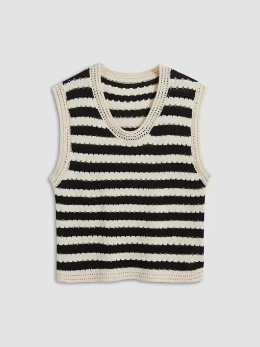 COMMENSE Sweater Vests|Sweaters & Cardigans^Classy Stripe Crochet Sweater Vest Black