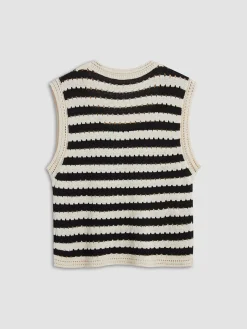 COMMENSE Sweater Vests|Sweaters & Cardigans^Classy Stripe Crochet Sweater Vest Black
