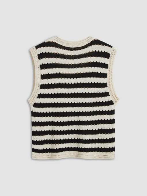 COMMENSE Sweater Vests|Sweaters & Cardigans^Classy Stripe Crochet Sweater Vest Black