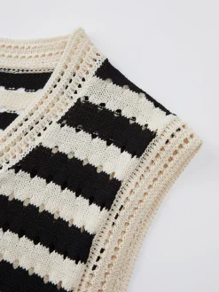 COMMENSE Sweater Vests|Sweaters & Cardigans^Classy Stripe Crochet Sweater Vest Black