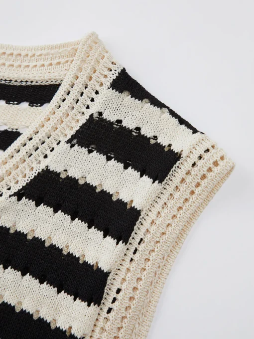 COMMENSE Sweater Vests|Sweaters & Cardigans^Classy Stripe Crochet Sweater Vest Black