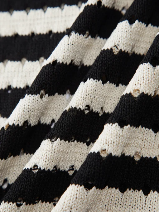 COMMENSE Sweater Vests|Sweaters & Cardigans^Classy Stripe Crochet Sweater Vest Black