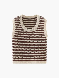 COMMENSE Sweater Vests|Sweaters & Cardigans^Classy Stripe Crochet Sweater Vest Black