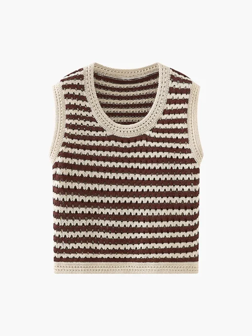 COMMENSE Sweater Vests|Sweaters & Cardigans^Classy Stripe Crochet Sweater Vest Black
