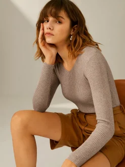 COMMENSE Sweater Tops|Sweaters & Cardigans^Clouds Ribbed Pullover Sweater LightKhaki