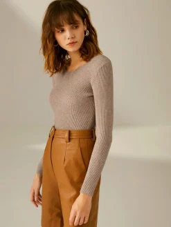 COMMENSE Sweater Tops|Sweaters & Cardigans^Clouds Ribbed Pullover Sweater LightKhaki