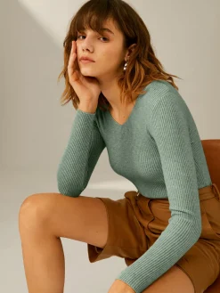 COMMENSE Sweater Tops|Sweaters & Cardigans^Clouds Ribbed Pullover Sweater LightKhaki