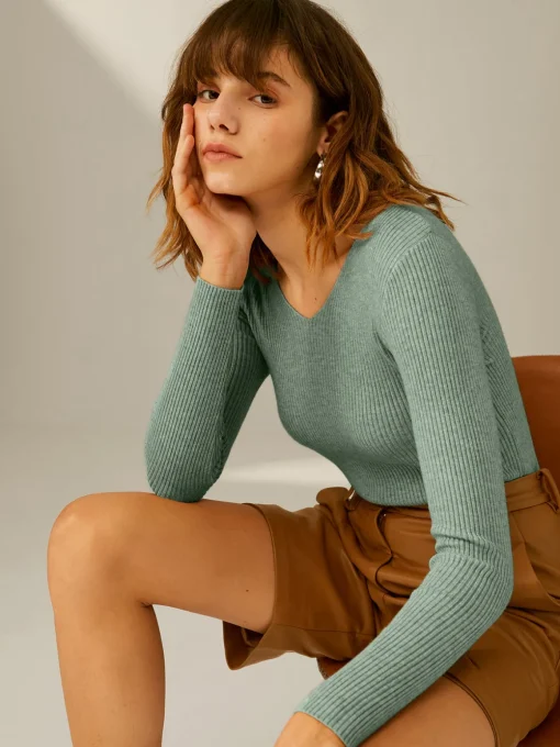 COMMENSE Sweater Tops|Sweaters & Cardigans^Clouds Ribbed Pullover Sweater LightKhaki