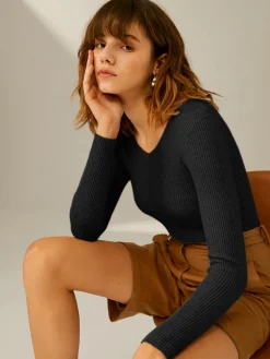 COMMENSE Sweater Tops|Sweaters & Cardigans^Clouds Ribbed Pullover Sweater LightKhaki