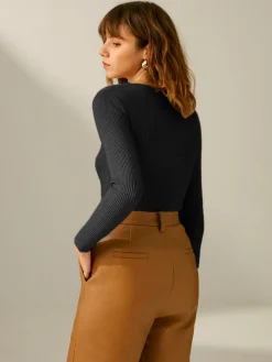 COMMENSE Sweater Tops|Sweaters & Cardigans^Clouds Ribbed Pullover Sweater LightKhaki