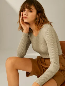 COMMENSE Sweater Tops|Sweaters & Cardigans^Clouds Ribbed Pullover Sweater LightKhaki