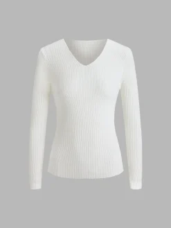 COMMENSE Sweater Tops|Sweaters & Cardigans^Clouds Ribbed Pullover Sweater LightKhaki