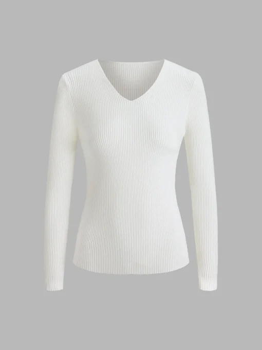 COMMENSE Sweater Tops|Sweaters & Cardigans^Clouds Ribbed Pullover Sweater LightKhaki