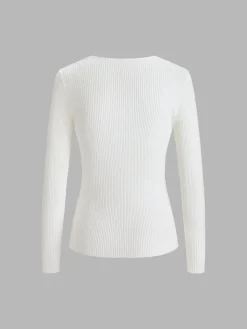COMMENSE Sweater Tops|Sweaters & Cardigans^Clouds Ribbed Pullover Sweater LightKhaki