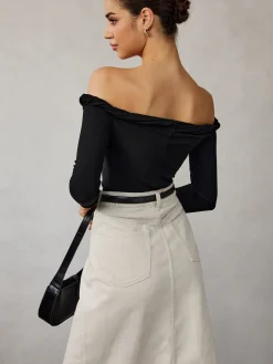 COMMENSE T-shirts|Tops^Cold Shoulder Plain T-Shirt Black