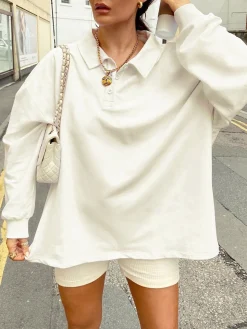 COMMENSE Sweatshirts & Hoodies|Tops^Collared Oversized Sweatshirt White