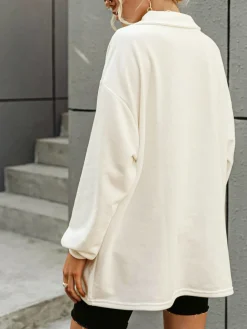 COMMENSE Sweatshirts & Hoodies|Tops^Collared Oversized Sweatshirt White