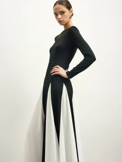 COMMENSE Black Dresses|Cocktail & Party Dresses^Color Block Chiffon Flowy Dress Black