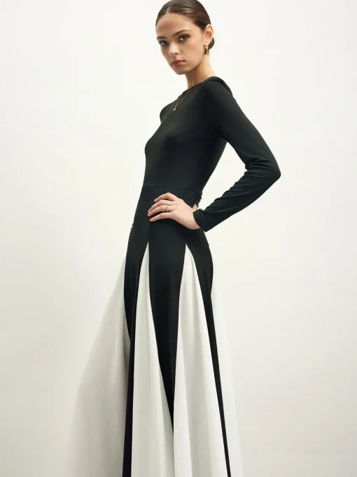 COMMENSE Black Dresses|Cocktail & Party Dresses^Color Block Chiffon Flowy Dress Black