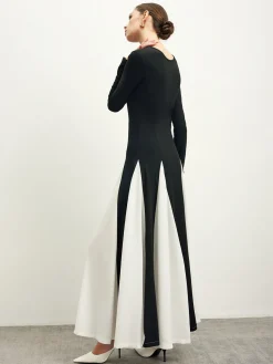 COMMENSE Black Dresses|Cocktail & Party Dresses^Color Block Chiffon Flowy Dress Black