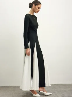 COMMENSE Black Dresses|Cocktail & Party Dresses^Color Block Chiffon Flowy Dress Black