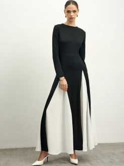 COMMENSE Black Dresses|Cocktail & Party Dresses^Color Block Chiffon Flowy Dress Black