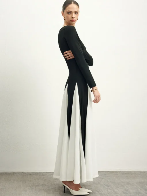 COMMENSE Black Dresses|Cocktail & Party Dresses^Color Block Chiffon Flowy Dress Black