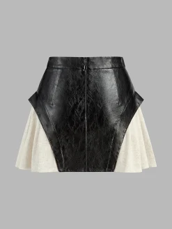 COMMENSE Skirts|Bottoms^Color Block Faux Leather Mini Skirt Black