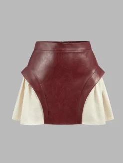 COMMENSE Skirts|Bottoms^Color Block Faux Leather Mini Skirt Black