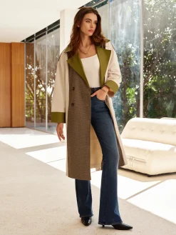 COMMENSE Outerwear|Tops^Color Block Faux Leather Trench Coat Multicolor