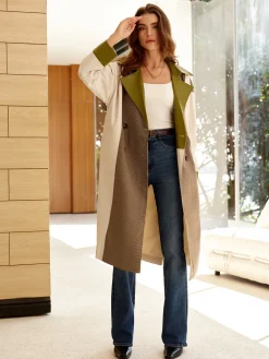 COMMENSE Outerwear|Tops^Color Block Faux Leather Trench Coat Multicolor