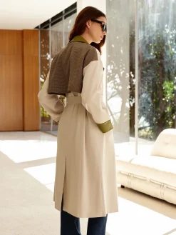 COMMENSE Outerwear|Tops^Color Block Faux Leather Trench Coat Multicolor