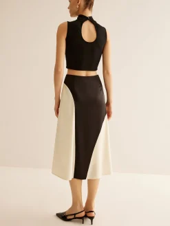 COMMENSE Skirts|Bottoms^Color Block Midi Skirt BlackandWhite