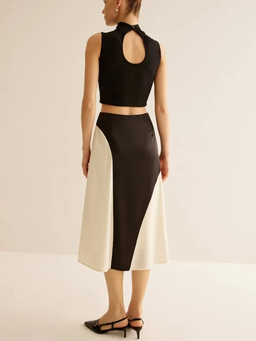 COMMENSE Skirts|Bottoms^Color Block Midi Skirt BlackandWhite