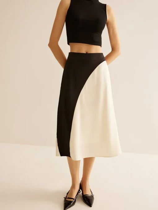 COMMENSE Skirts|Bottoms^Color Block Midi Skirt BlackandWhite