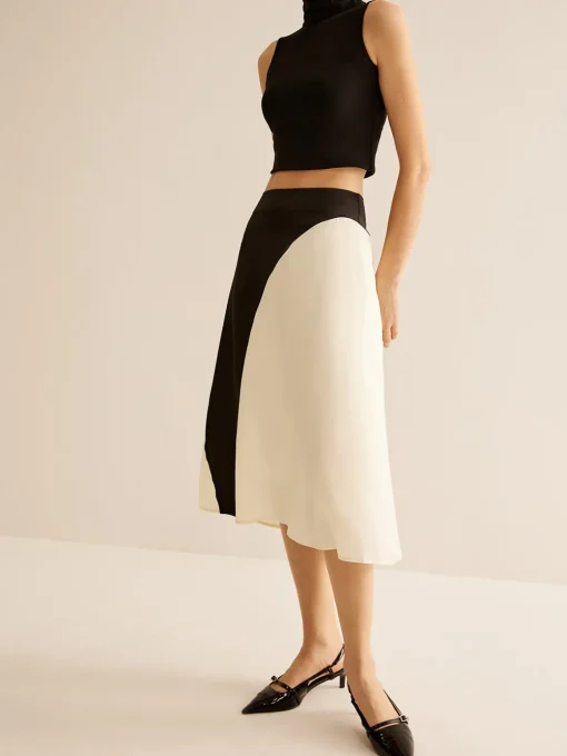 COMMENSE Skirts|Bottoms^Color Block Midi Skirt BlackandWhite