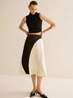 COMMENSE Skirts|Bottoms^Color Block Midi Skirt BlackandWhite