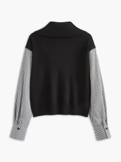 COMMENSE Sweater Tops|Sweaters & Cardigans^Color Block Panel Lapel Sweater Black