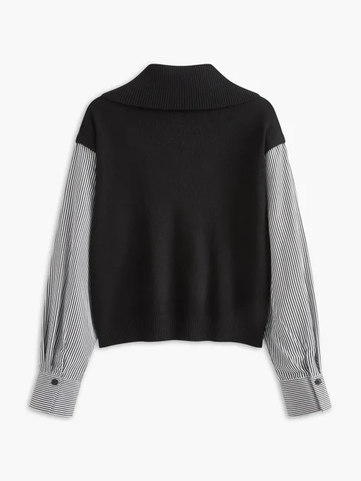 COMMENSE Sweater Tops|Sweaters & Cardigans^Color Block Panel Lapel Sweater Black